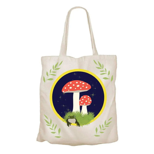 Tote Bag Recycled Cotton Fly Agaric and Frog 36 X 40cm