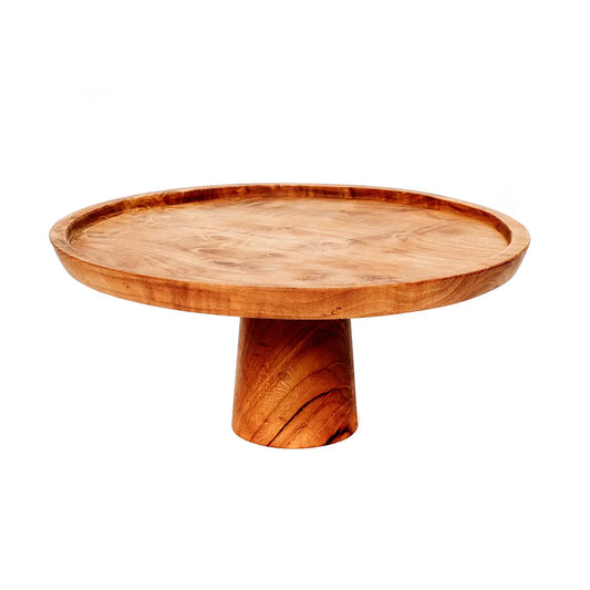 Teak Root Cake Dish – Natural Nordic‑Style Wooden Stand - Medium (24 × 24 × 11 cm)