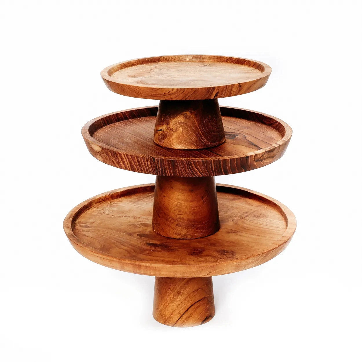 Teak Root Cake Dish – Natural Nordic‑Style Wooden Stand - Medium (24 × 24 × 11 cm)