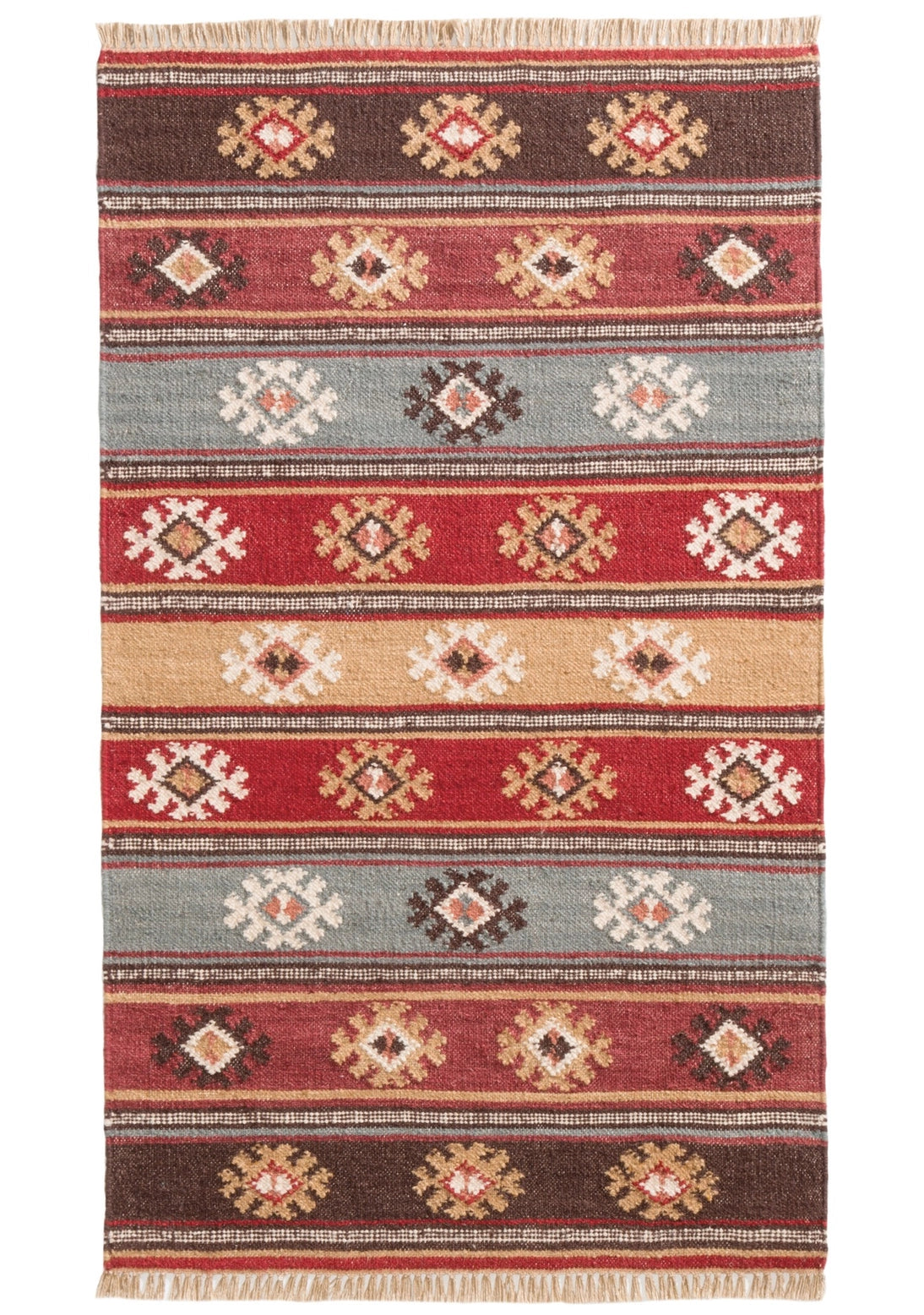 Handmade Indian kilim rug 75 x 120cm with geometric pattern in wool