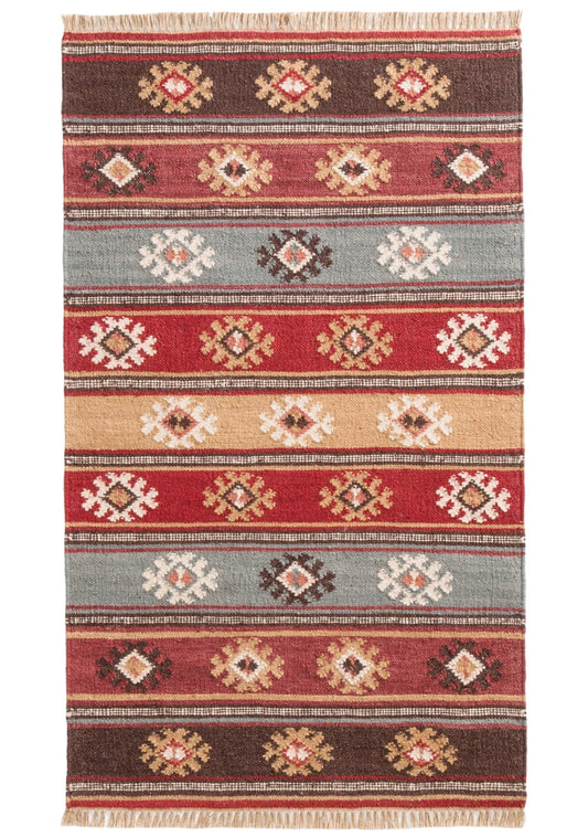 Handmade Indian kilim rug 75 x 120cm with geometric pattern in wool