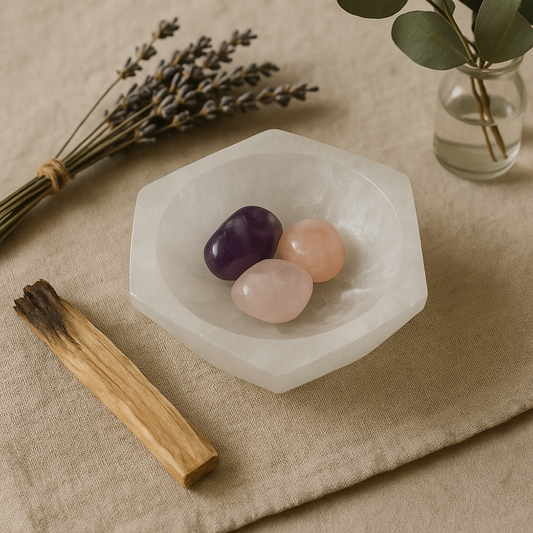 Selenite Bowl, Hexagonal, 10cm
