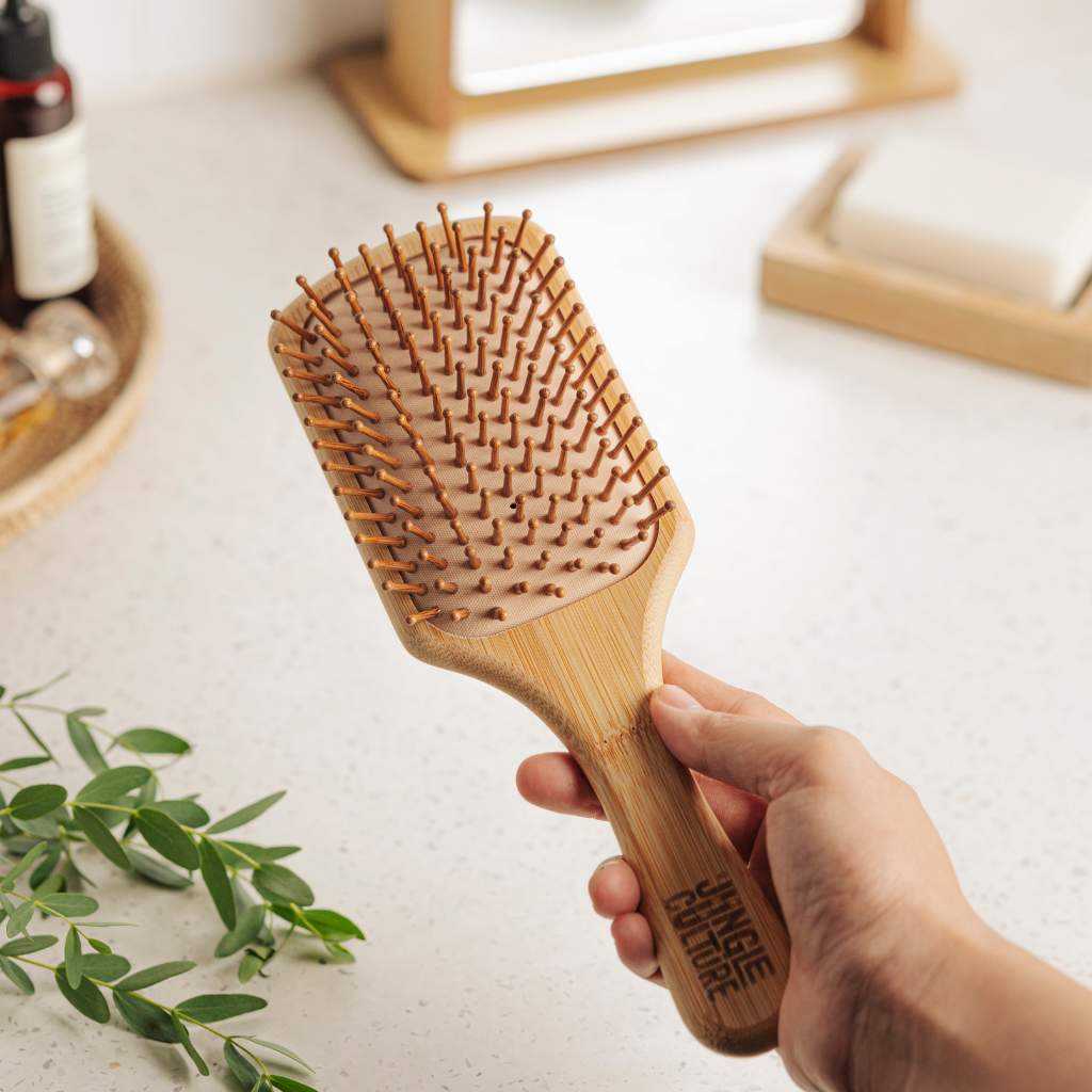 Eco-friendly bamboo paddle hairbrush with natural bamboo bristles”