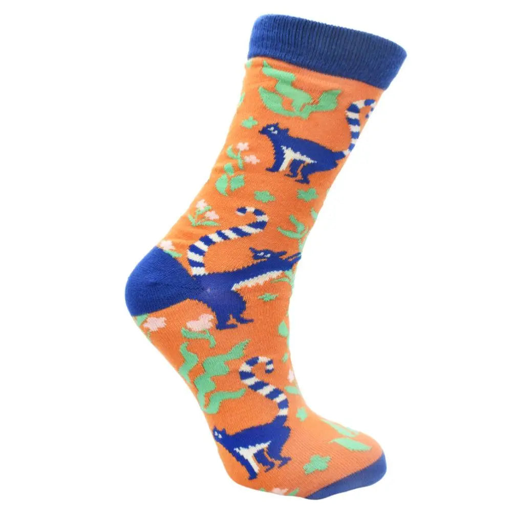 bamboo socks with a lemur pattern