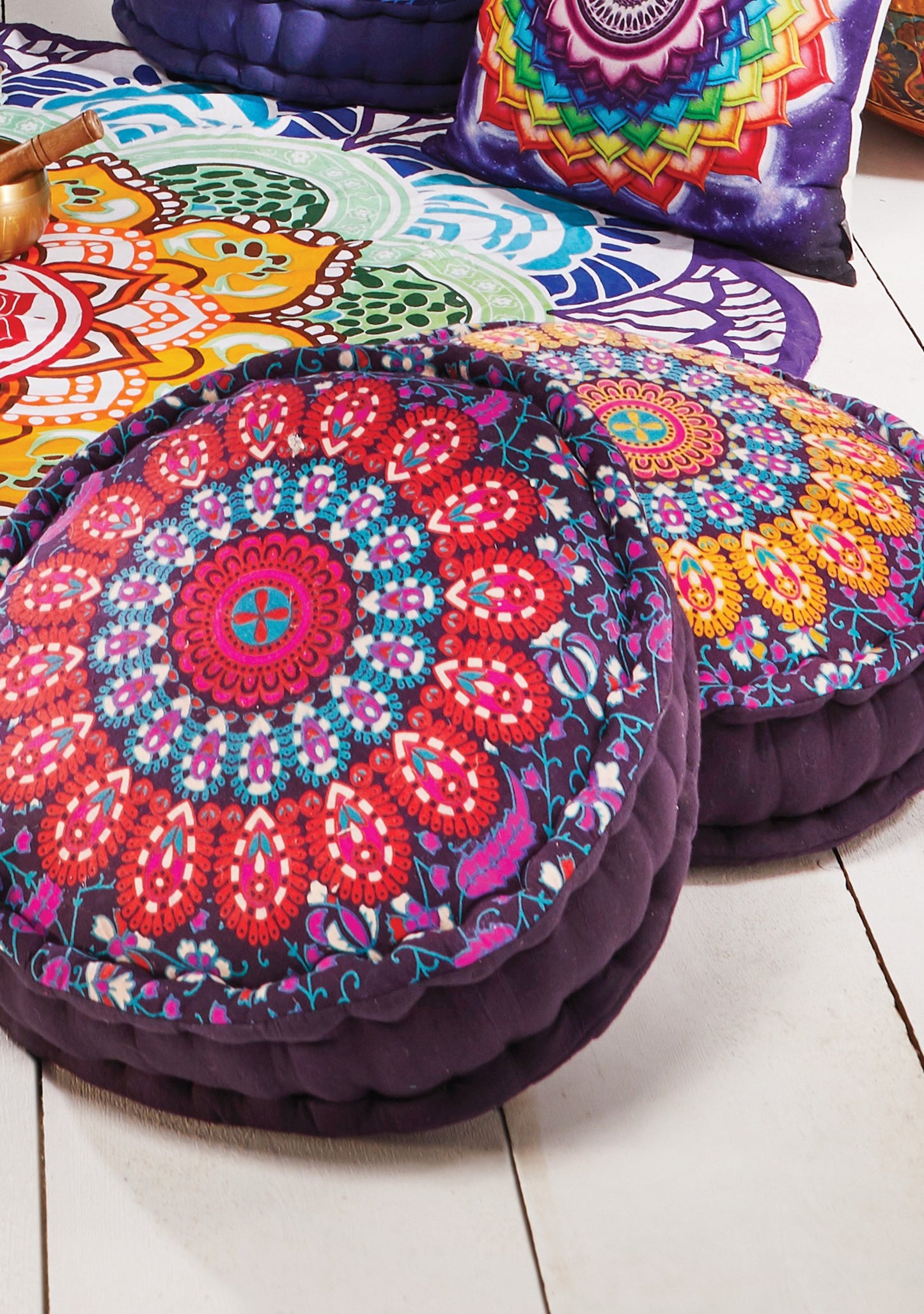 boho floor cushion pouffe - peacock print cotton meditation cushion