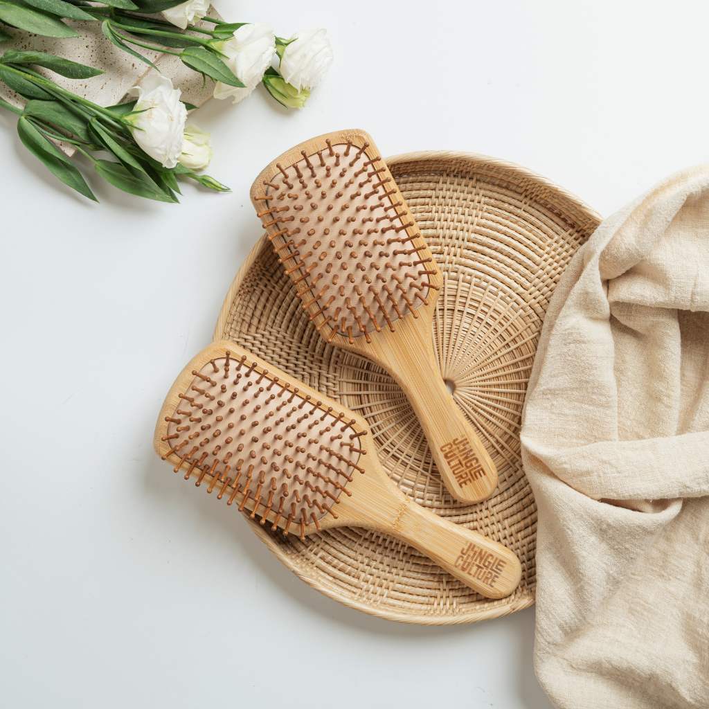 Eco-friendly bamboo paddle hairbrush with natural bamboo bristles