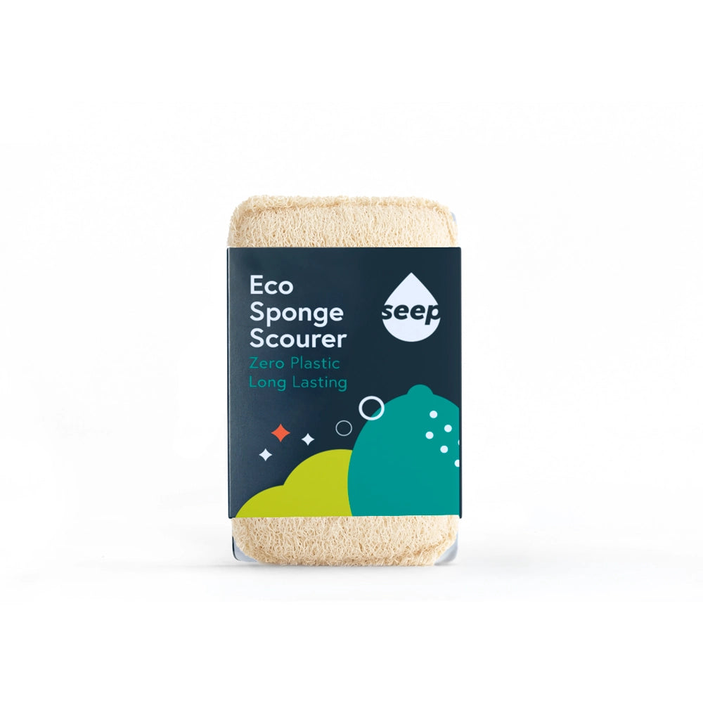 Compostable sponge and natural loofah scourer for plastic-free kitchen cleaning
