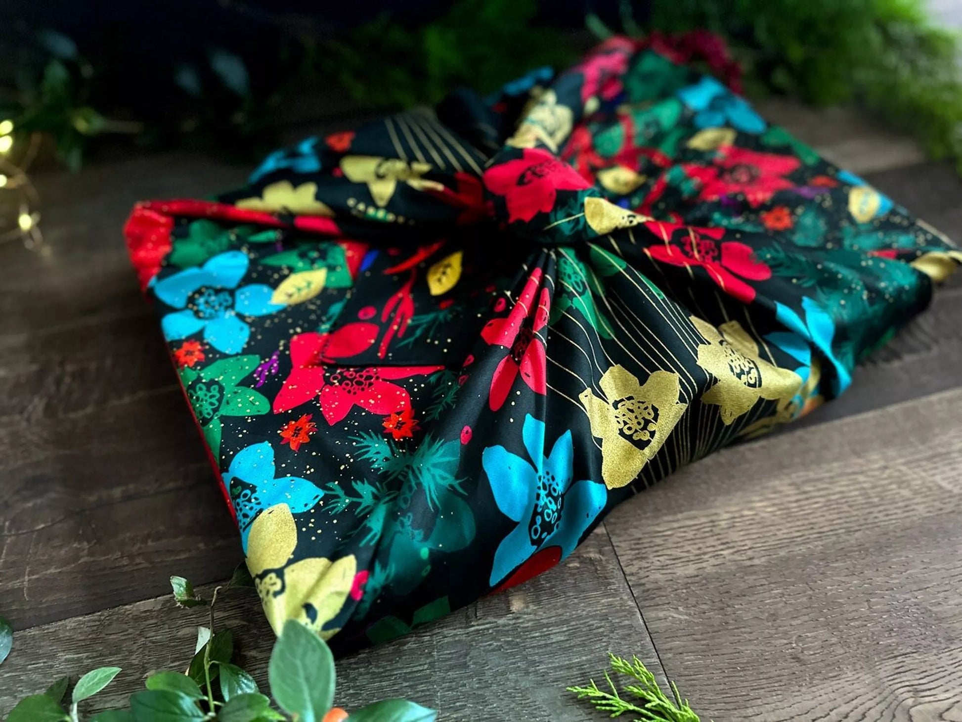 Reusable cotton satin furoshiki gift wrap for sustainable gifting