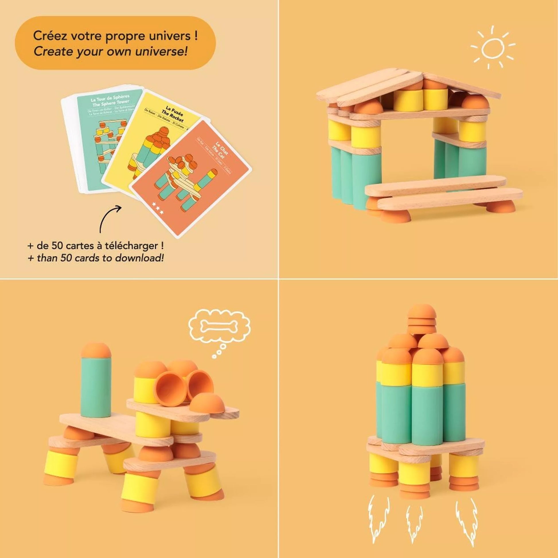 Eco-friendly wooden construction toy for kids