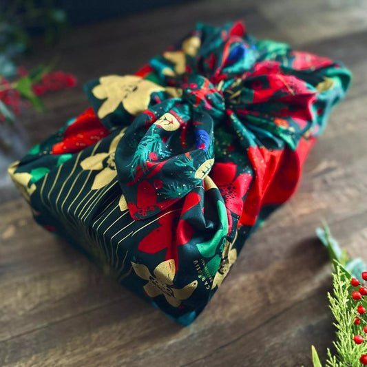 Reusable cotton satin furoshiki gift wrap for sustainable gifting