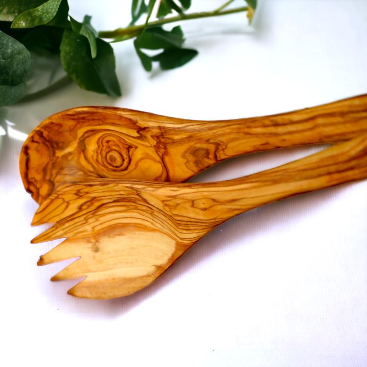 handcrafted 28cm olive wood salad servers
