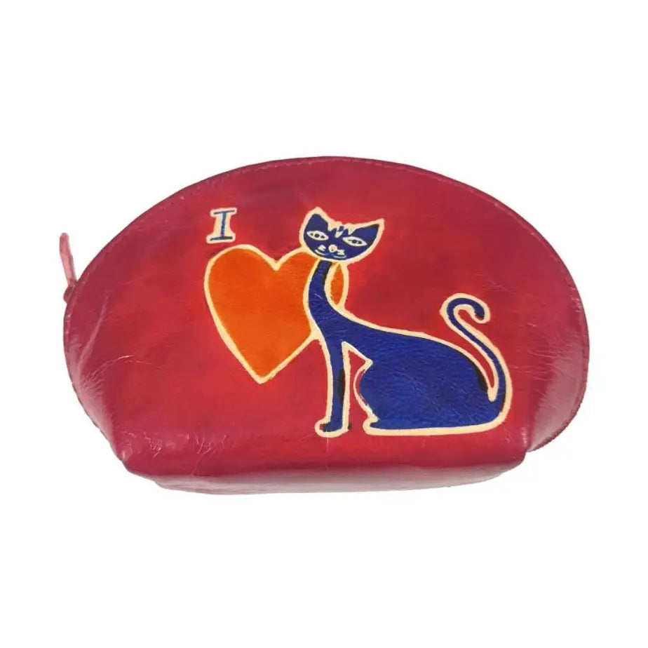 Red and blue leather cat design coin purse