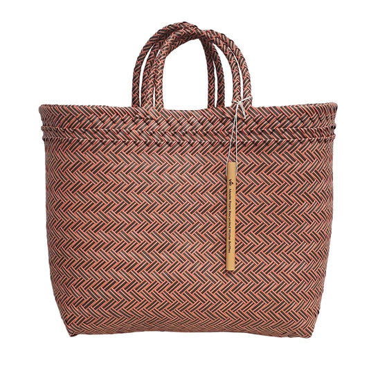 Large recycled plastic woven beach tote bag for holidays and shopping