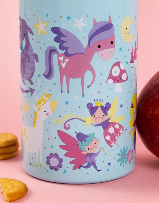 500ml stainless steel children's water bottle with magical creatures design
